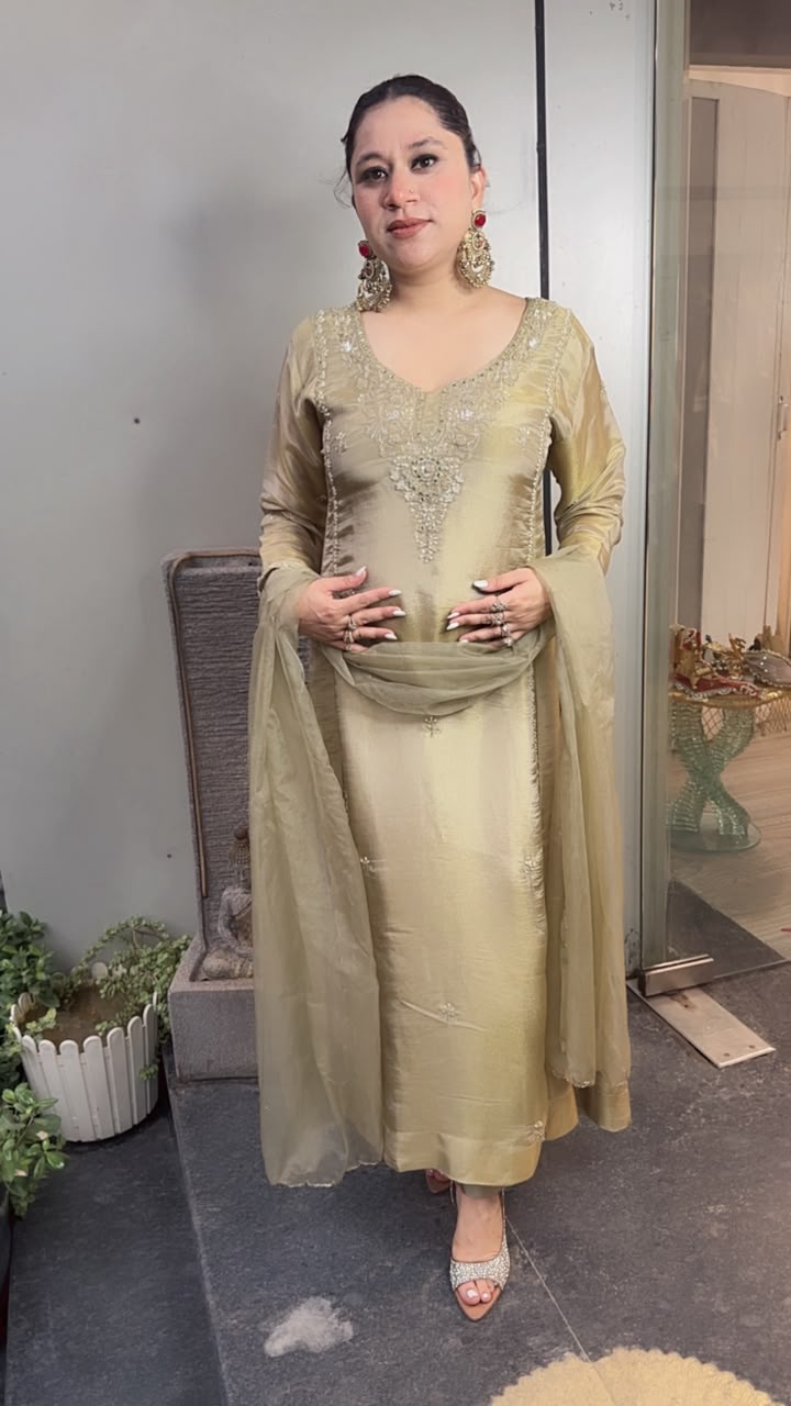 Nyraa Golden Designer A-Line Cotton Shimmer Suit