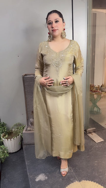 Nyraa Golden Designer A-Line Cotton Shimmer Suit