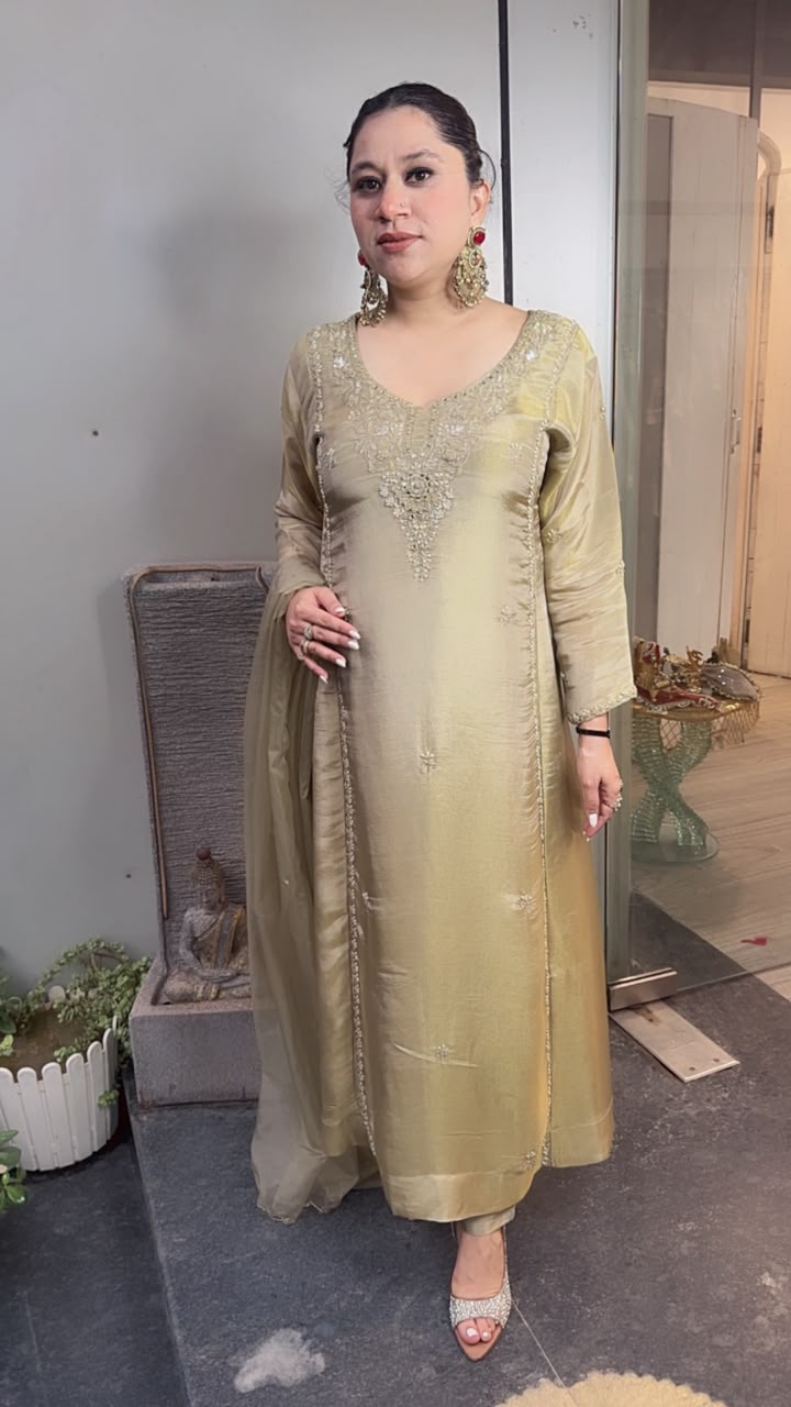 Nyraa Golden Designer A-Line Cotton Shimmer Suit