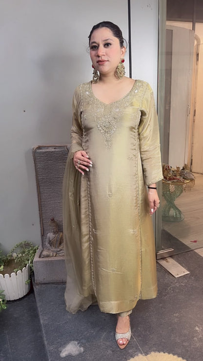 Nyraa Golden Designer A-Line Cotton Shimmer Suit
