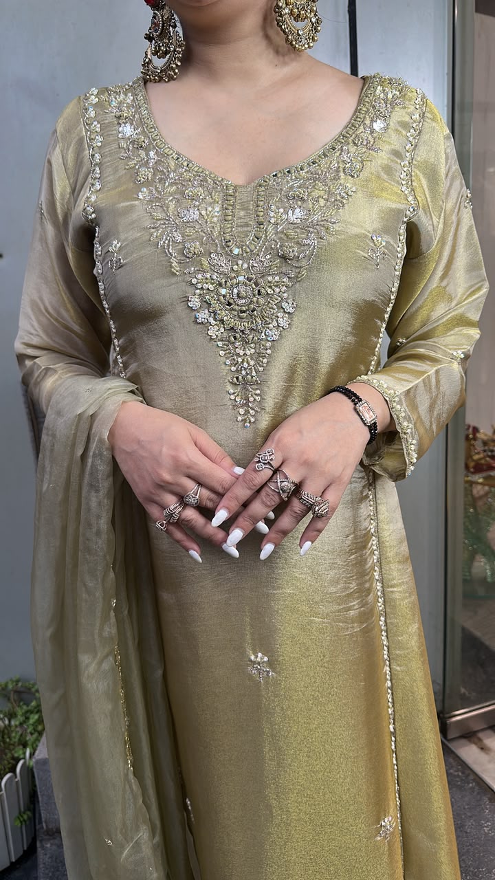 Nyraa Golden Designer A-Line Cotton Shimmer Suit