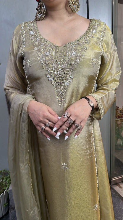Nyraa Golden Designer A-Line Cotton Shimmer Suit