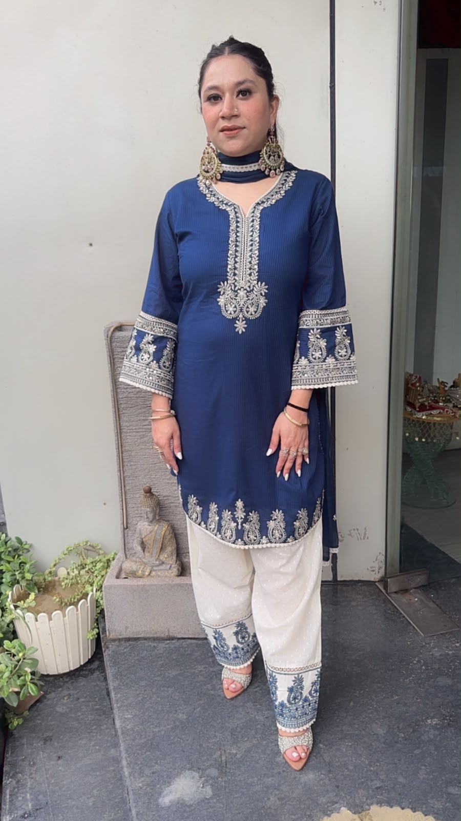 Damru Navy Blue Cotton Farshi Salwar
