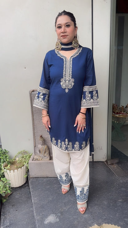 Damru Navy Blue Cotton Farshi Salwar