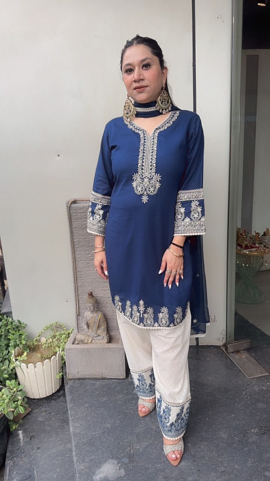 Damru Navy Blue Cotton Farshi Salwar