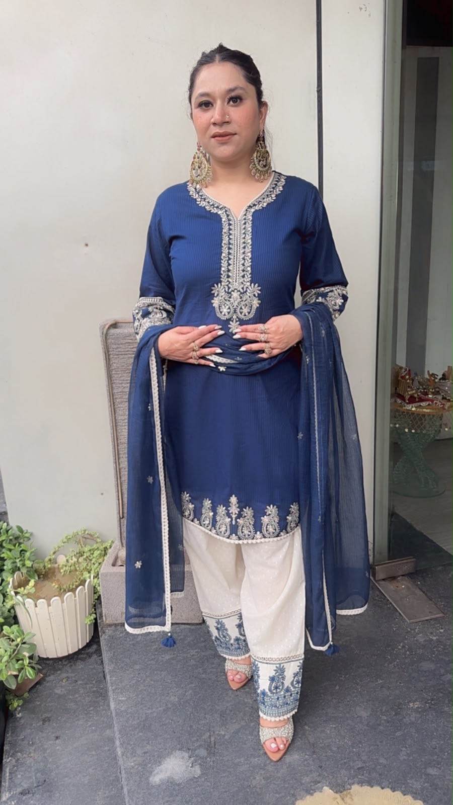 Damru Navy Blue Cotton Farshi Salwar
