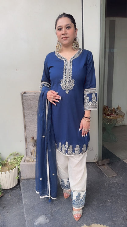 Damru Navy Blue Cotton Farshi Salwar