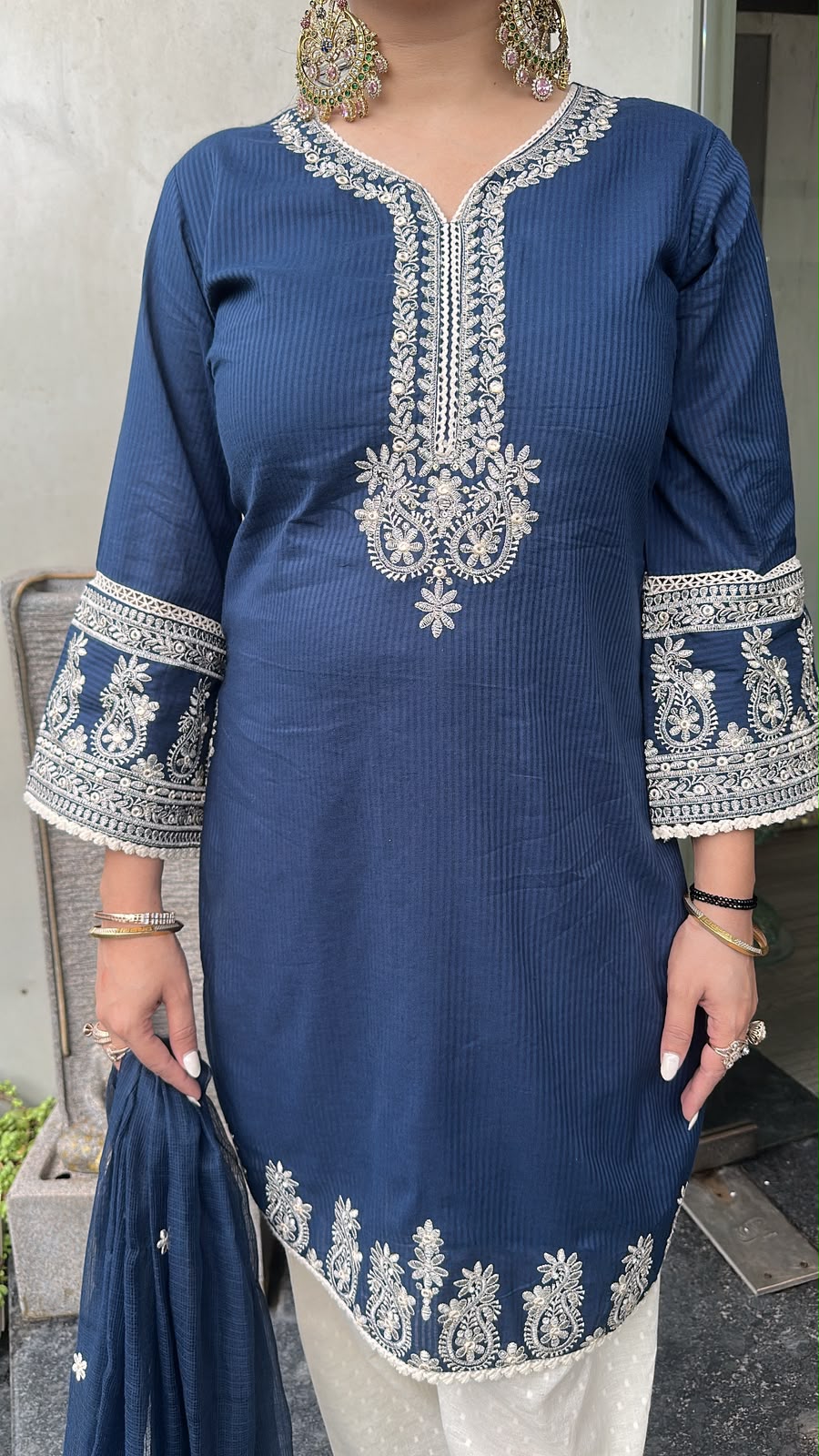 Damru Navy Blue Cotton Farshi Salwar