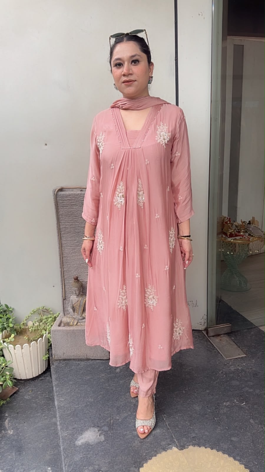 Akoya peach A-Aline pear work Designer Suit