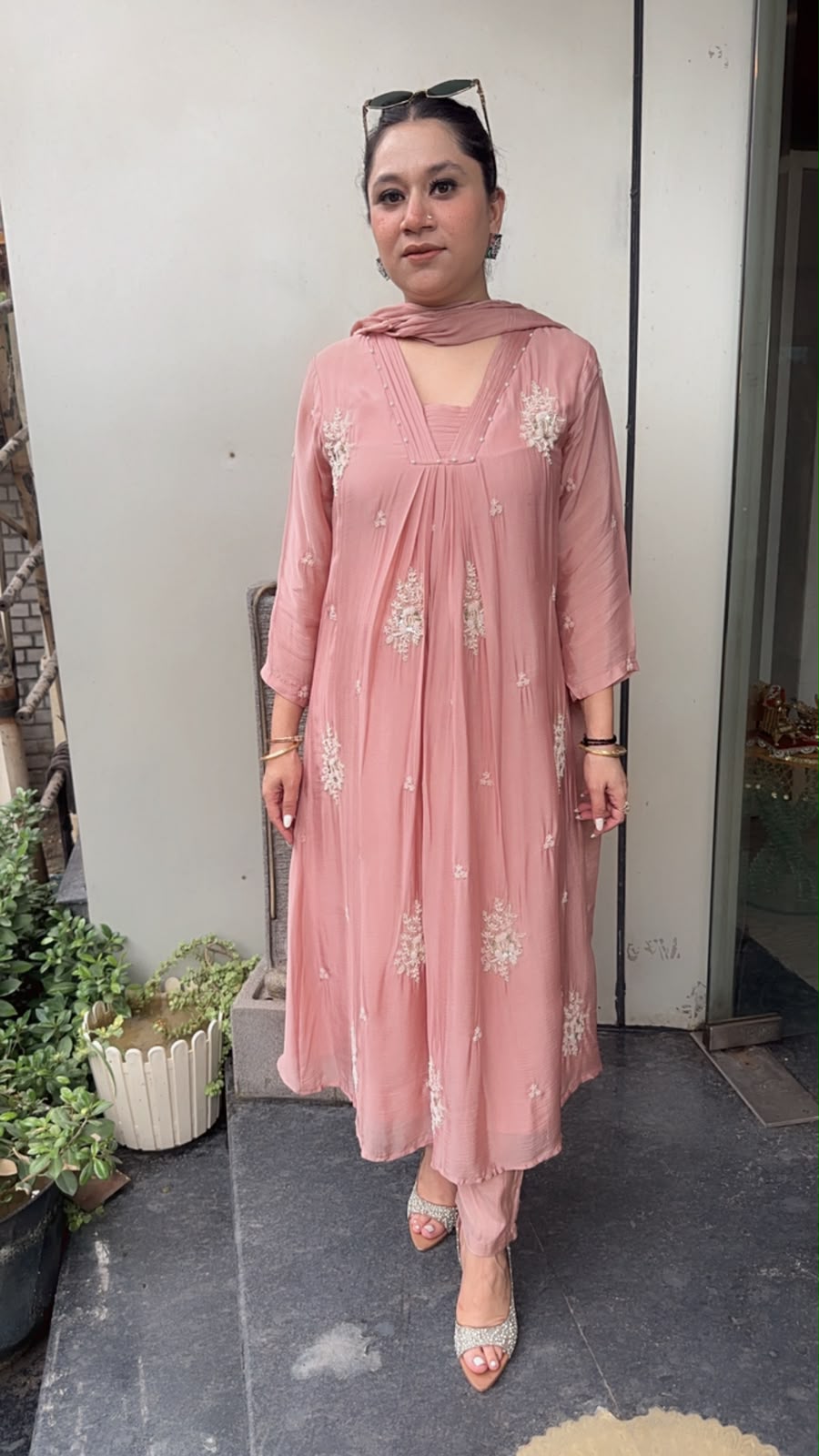 Akoya peach A-Aline pear work Designer Suit