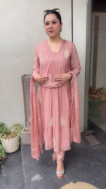 Akoya peach A-Aline pear work Designer Suit