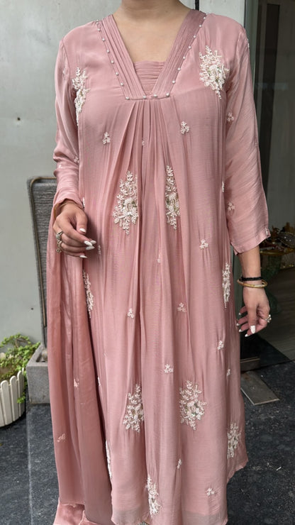 Akoya peach A-Aline pear work Designer Suit