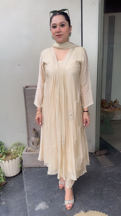 Akoya ivory A-Aline pear work Designer Suit