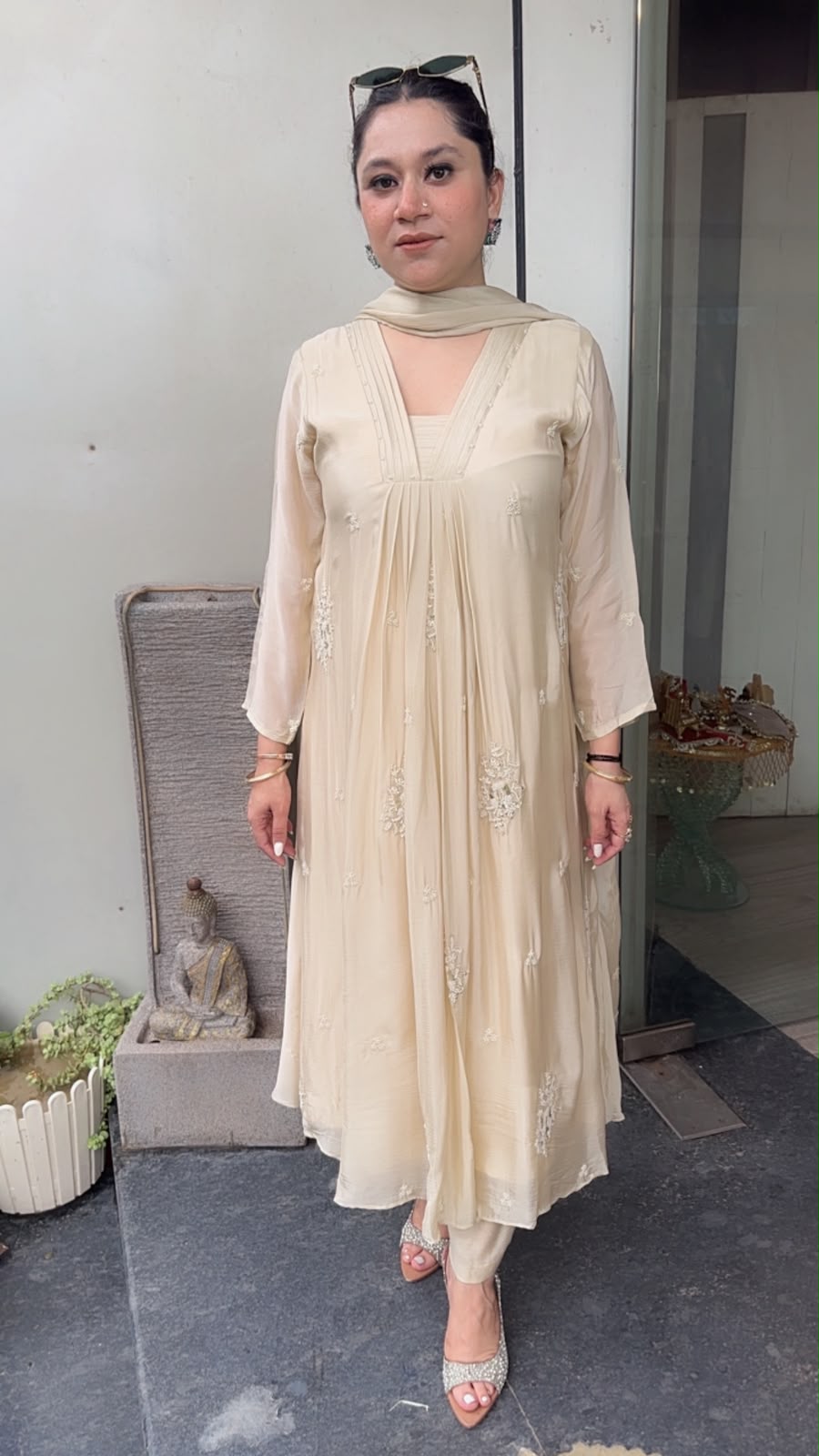 Akoya ivory A-Aline pear work Designer Suit