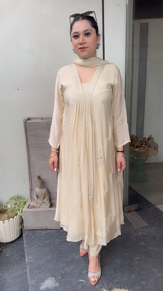 Akoya ivory A-Aline pear work Designer Suit