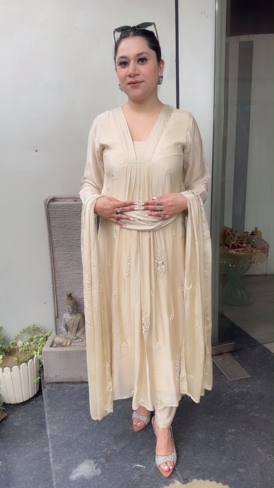 Akoya ivory A-Aline pear work Designer Suit