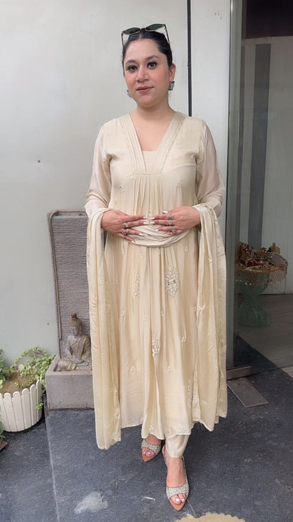Akoya ivory A-Aline pear work Designer Suit