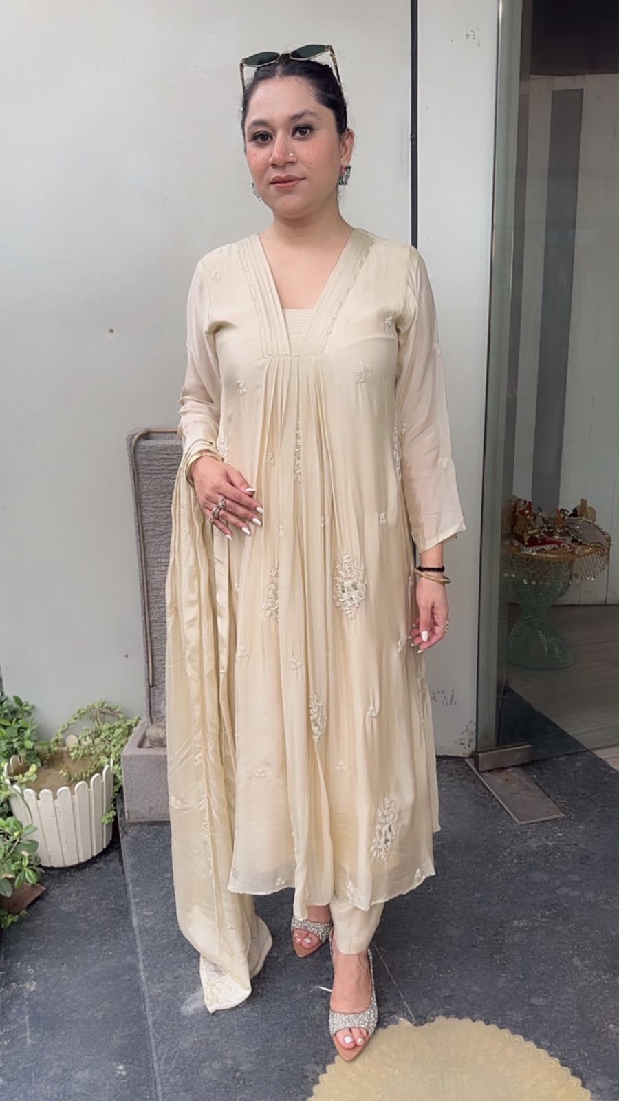 Akoya ivory A-Aline pear work Designer Suit