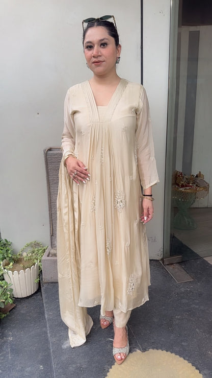 Akoya ivory A-Aline pear work Designer Suit