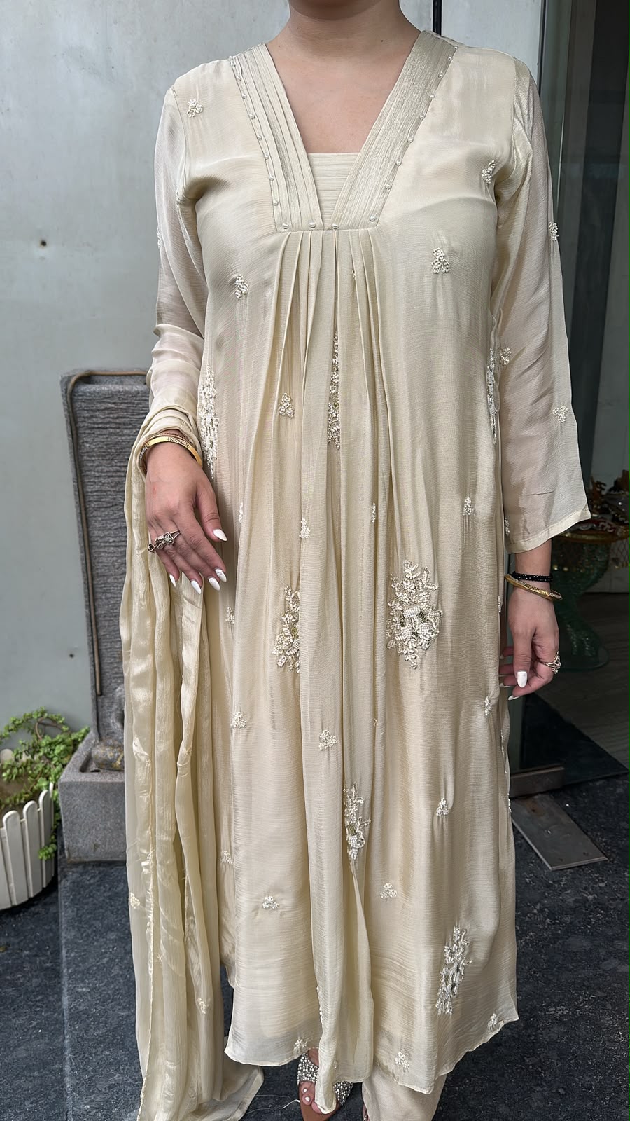 Akoya ivory A-Aline pear work Designer Suit