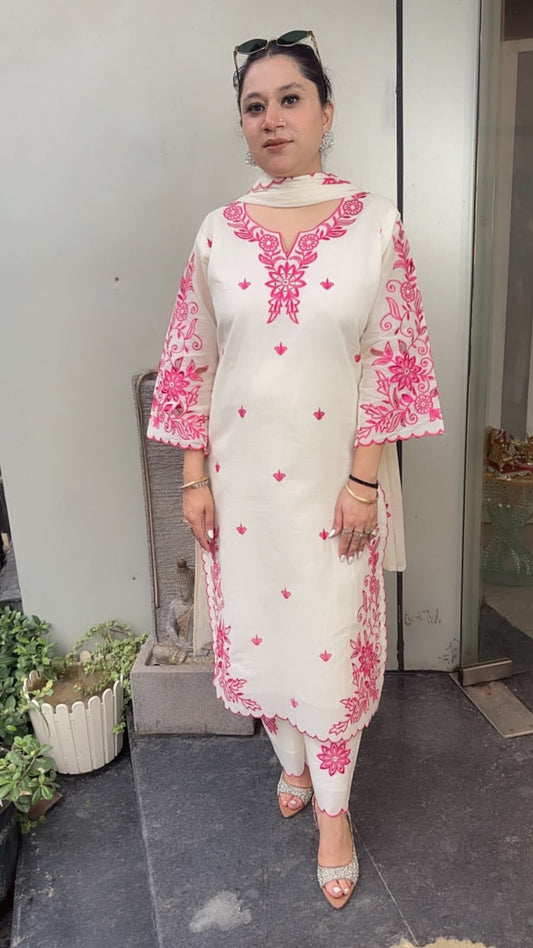 Sifat Ivory pink Cutwork cotton Designer Suit
