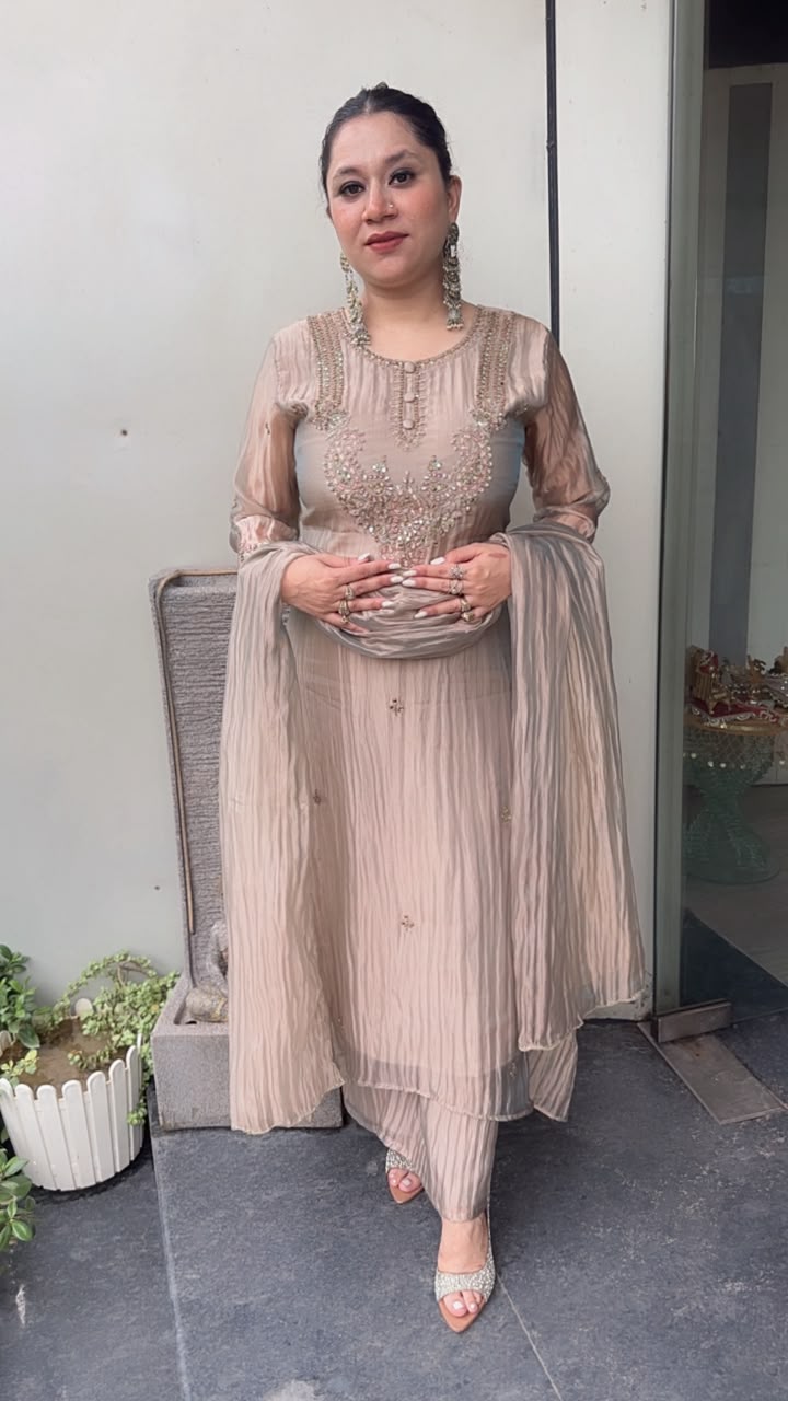 Samiya Silver Designer A-Line Cotton Shimmer Suit
