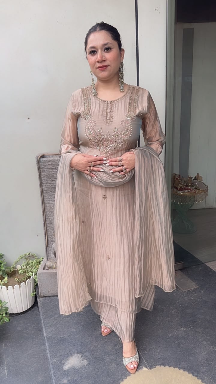 Samiya Silver Designer A-Line Cotton Shimmer Suit