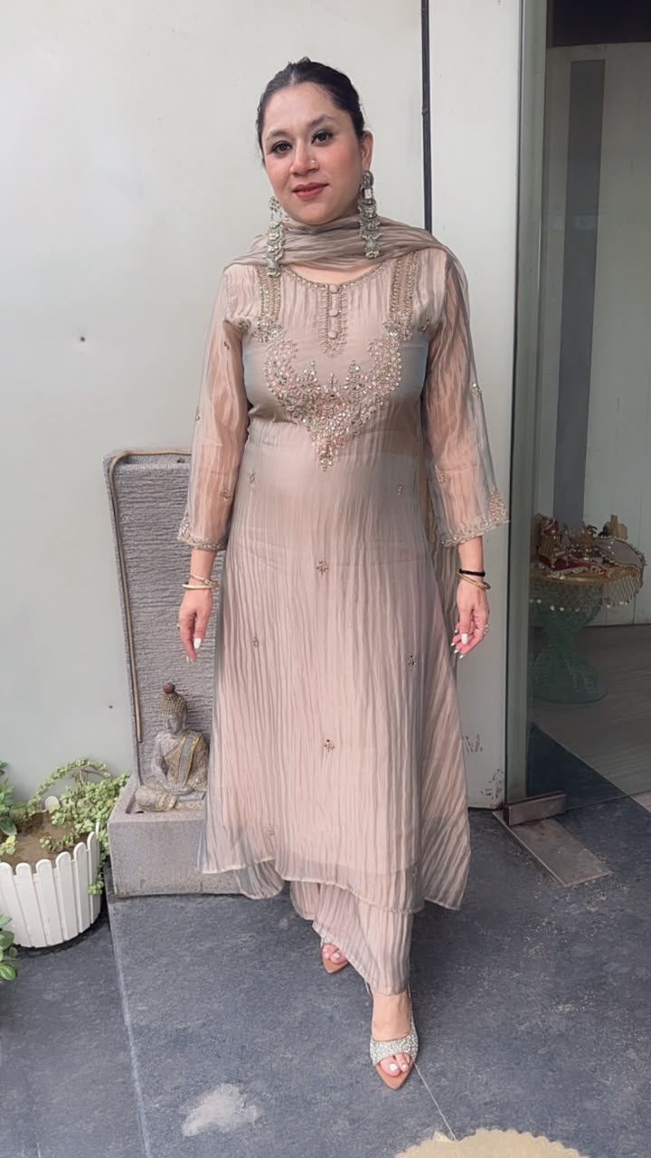Samiya Silver Designer A-Line Cotton Shimmer Suit