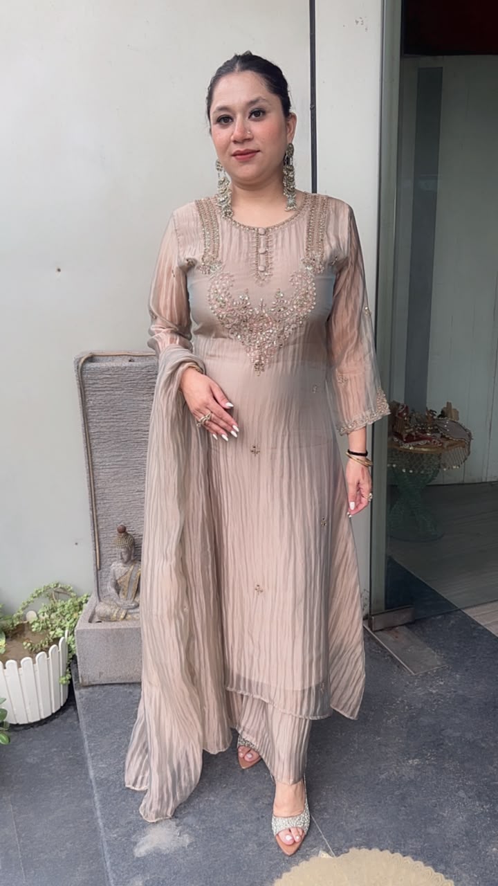 Samiya Silver Designer A-Line Cotton Shimmer Suit