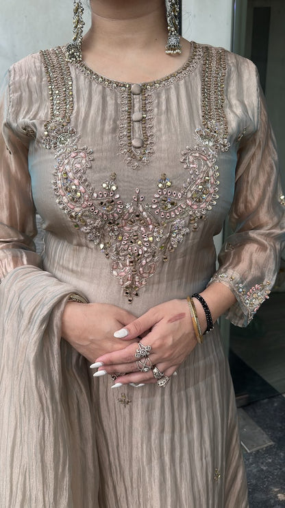 Samiya Silver Designer A-Line Cotton Shimmer Suit