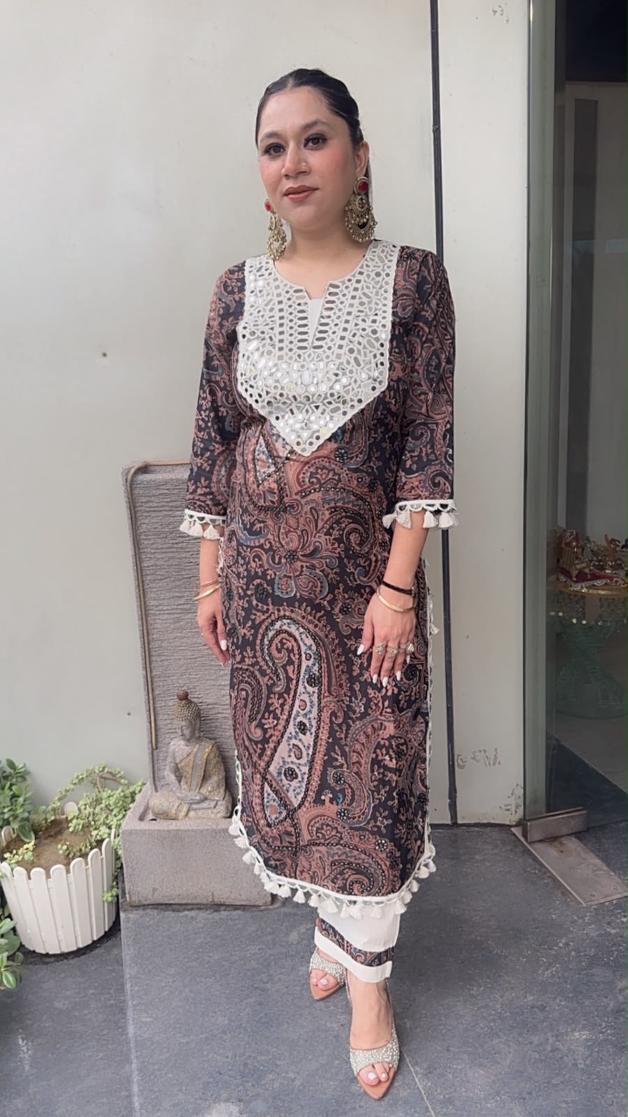 Toffee Mirror work Digital Tunic Set