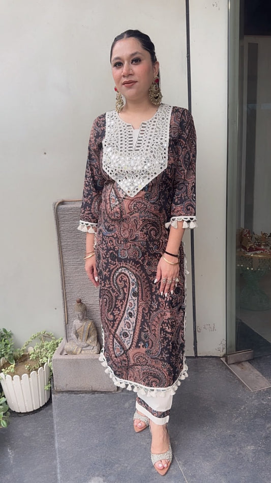 Toffee Mirror work Digital Tunic Set