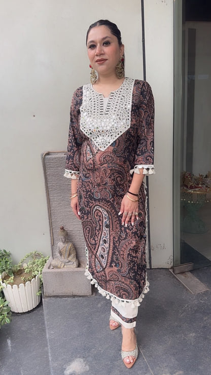 Toffee Mirror work Digital Tunic Set