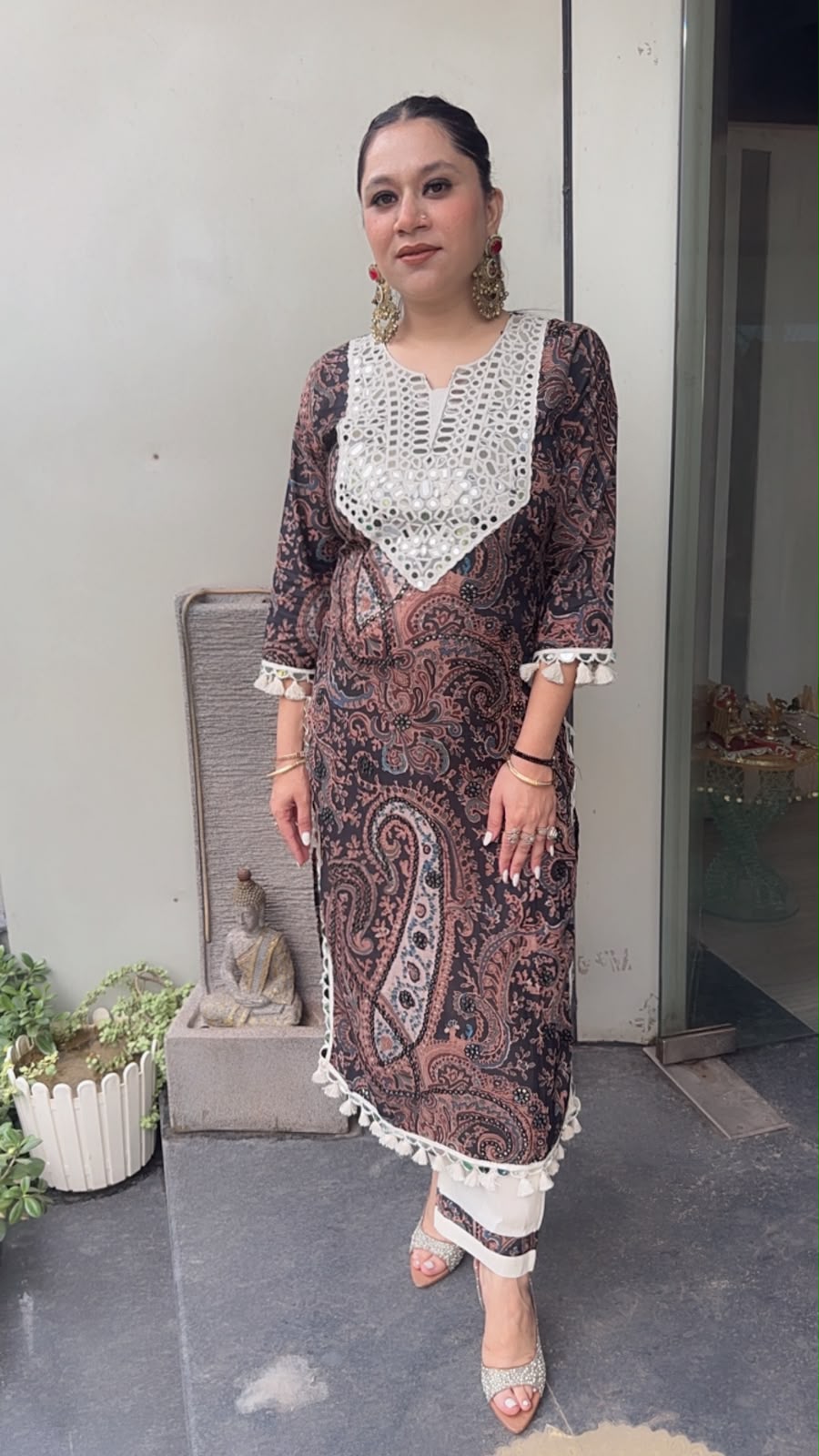 Toffee Mirror work Digital Tunic Set