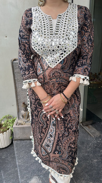 Toffee Mirror work Digital Tunic Set