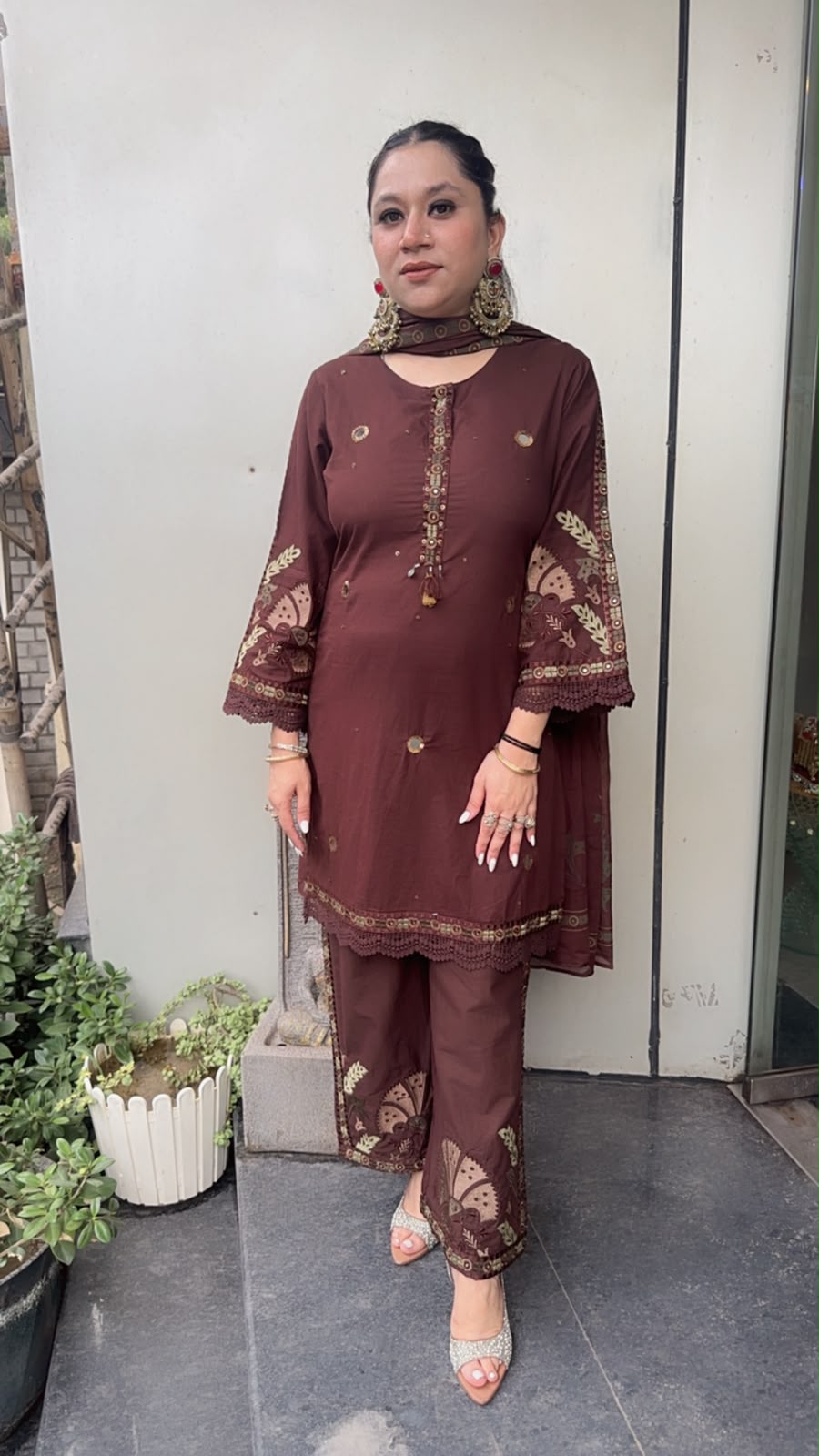 Miravi Brown Cotton Designer suit