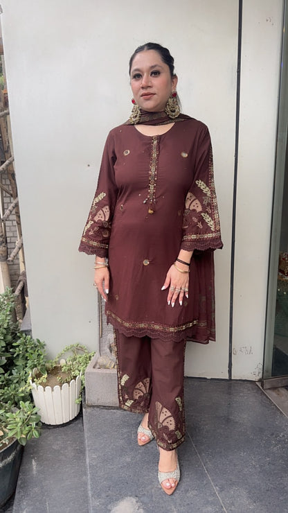 Miravi Brown Cotton Designer suit