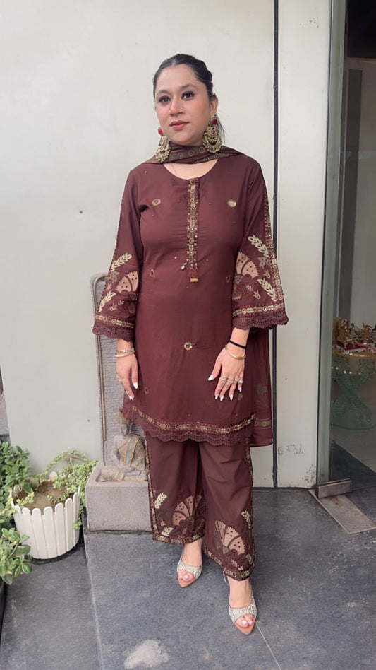 Miravi Brown Cotton Designer suit