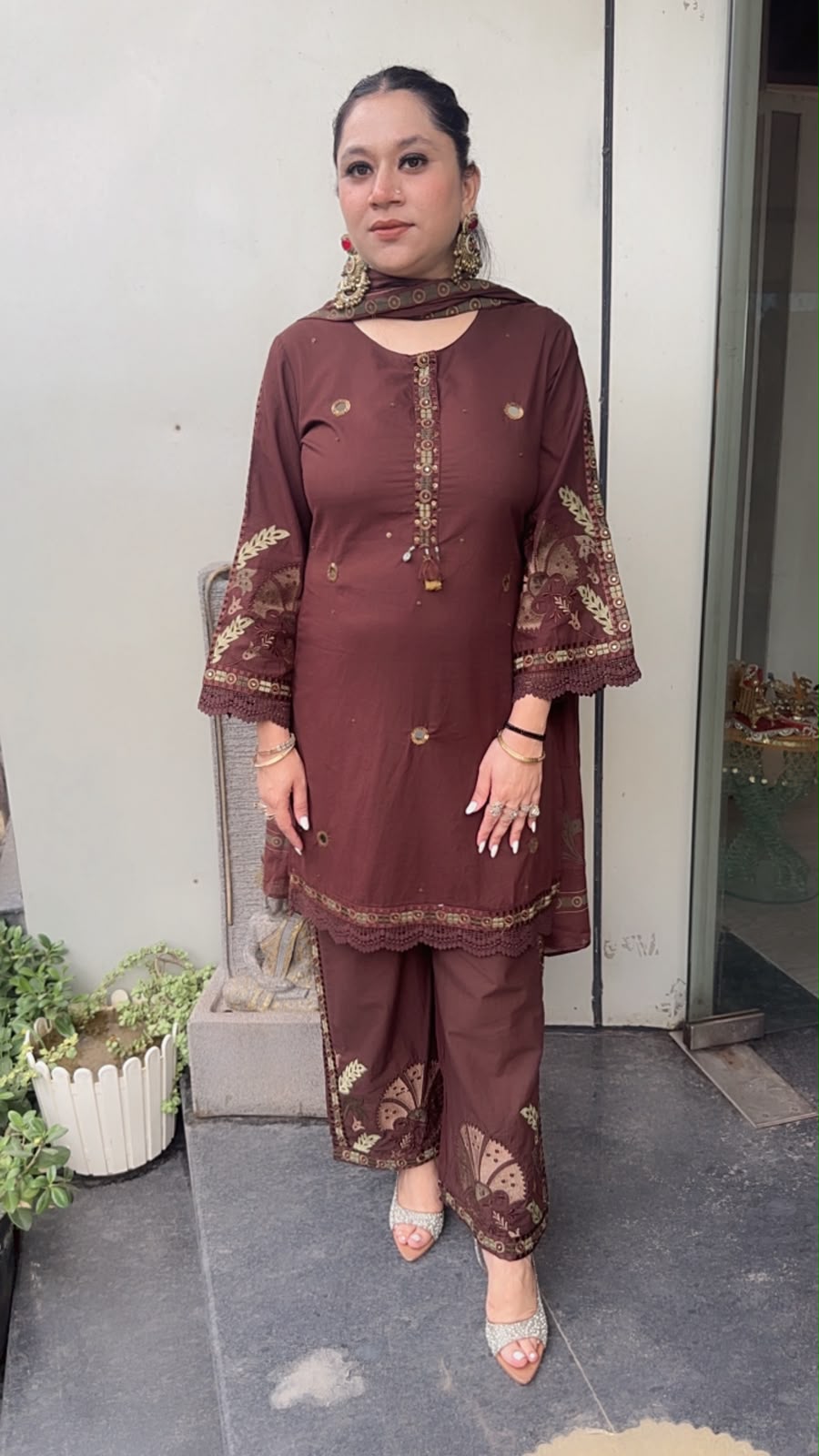 Miravi Brown Cotton Designer suit