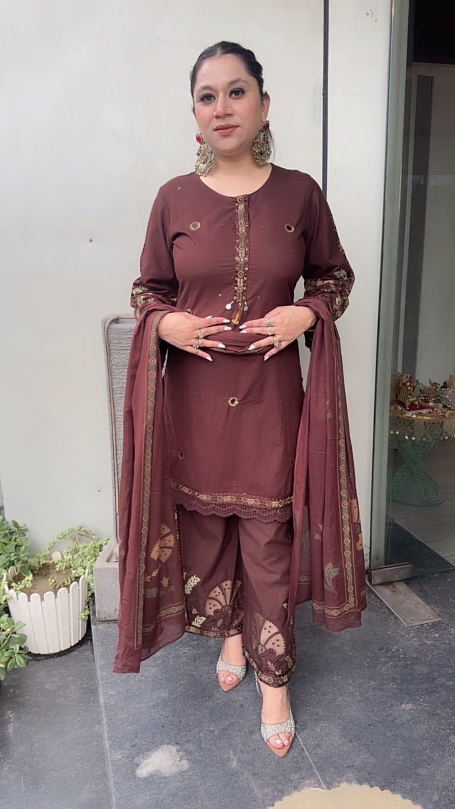 Miravi Brown Cotton Designer suit