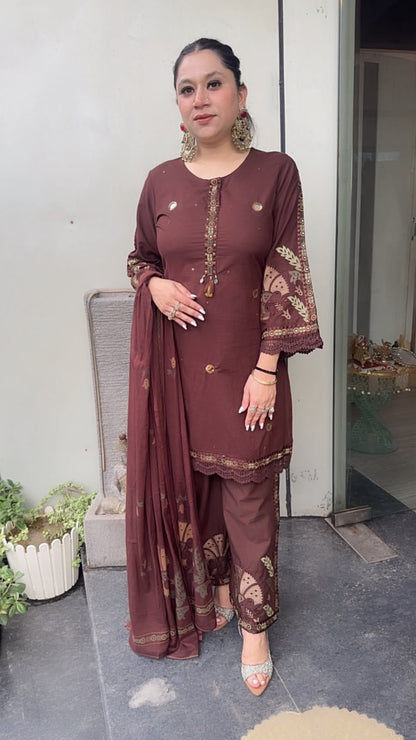 Miravi Brown Cotton Designer suit