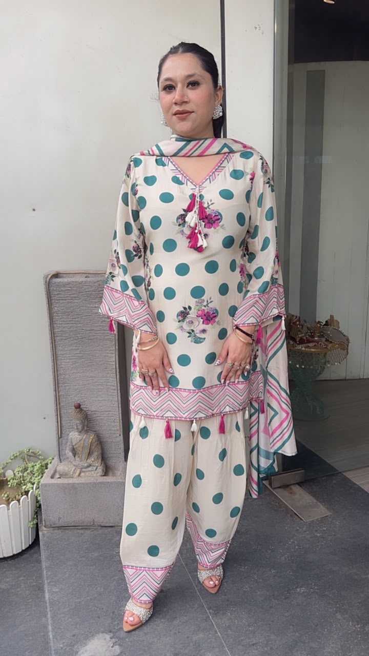 Biscoff polka Digital Farshi salwar Designer Suit