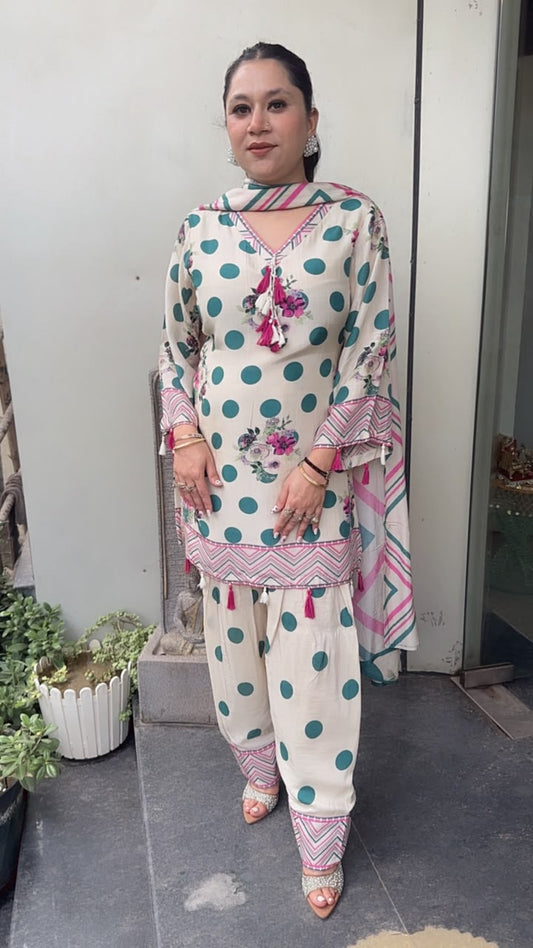Biscoff polka Digital Farshi salwar Designer Suit