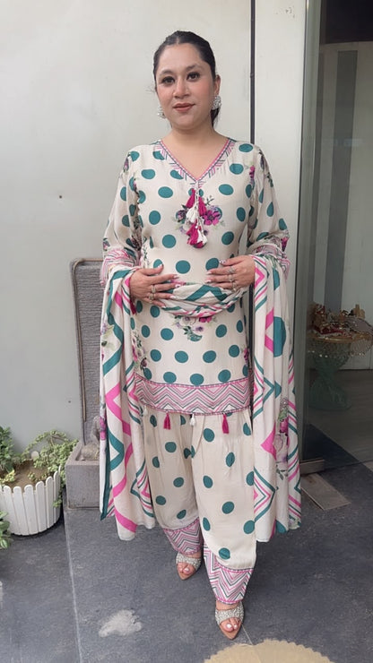 Biscoff polka Digital Farshi salwar Designer Suit