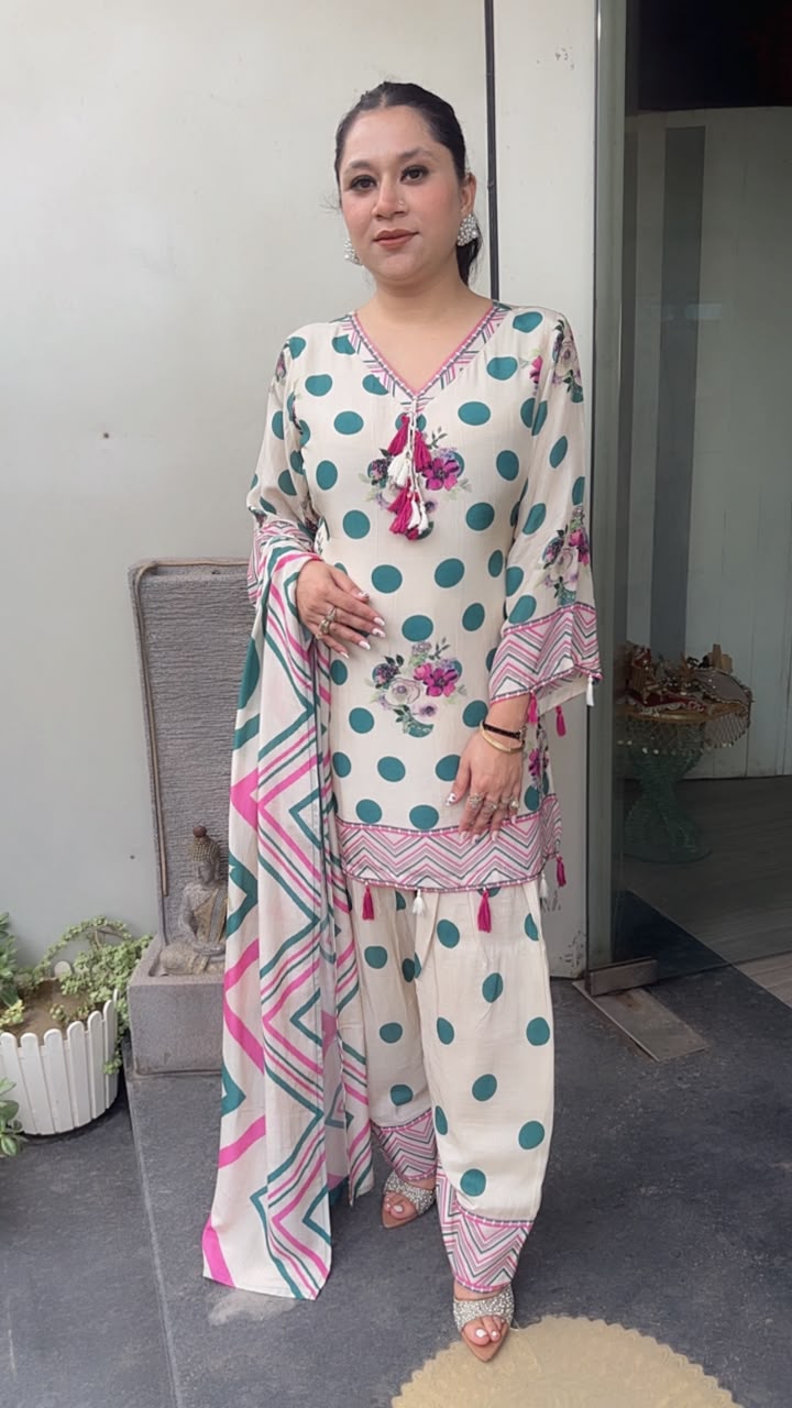 Biscoff polka Digital Farshi salwar Designer Suit