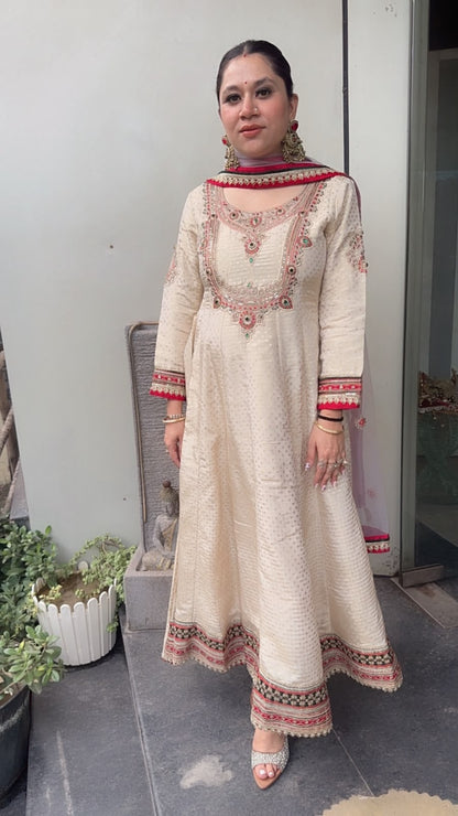 Ifrah Ivory Hand work Designer Anarkali Suit