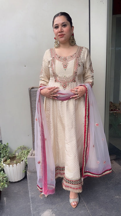 Ifrah Ivory Hand work Designer Anarkali Suit