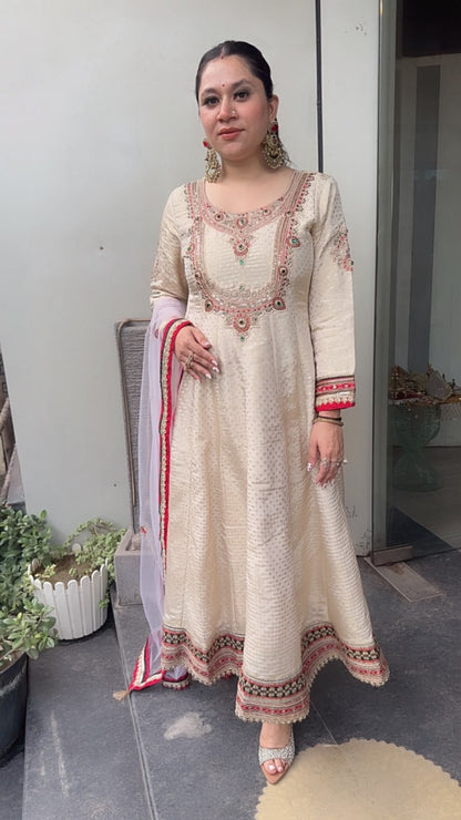 Ifrah Ivory Hand work Designer Anarkali Suit