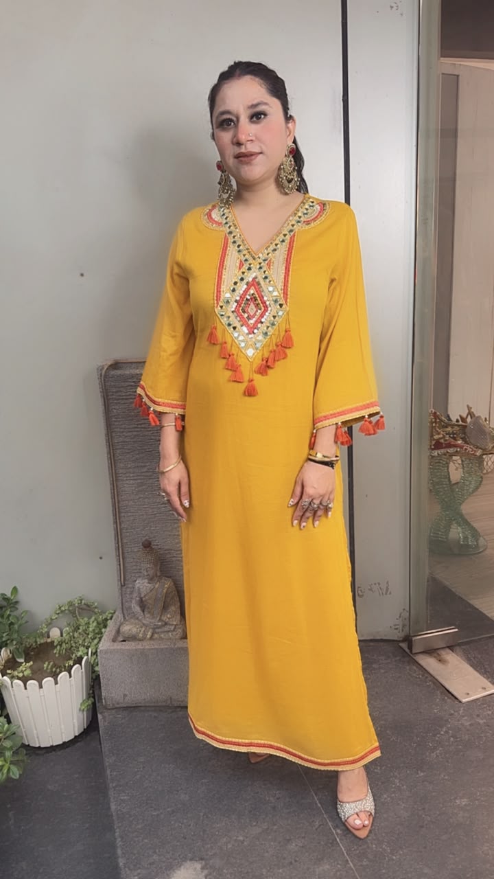 Nayak Musturd Tassel work Long Tunic Set
