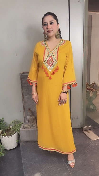 Nayak Musturd Tassel work Long Tunic Set